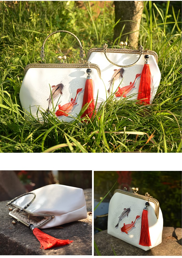 手工家佳樂文學(xué)錦鯉手提包，漢服古風(fēng)斜跨手工包