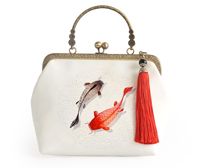 手工家佳樂文學(xué)錦鯉手提包，漢服古風(fēng)斜跨手工包