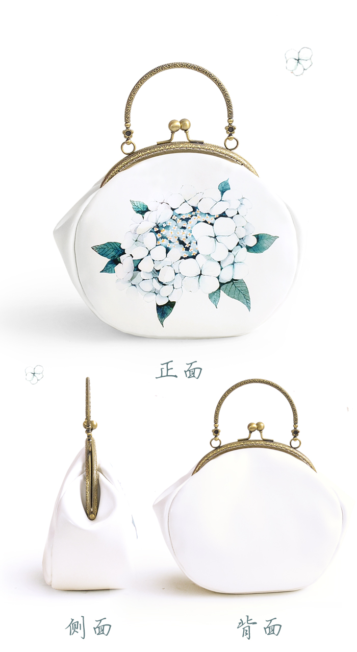 小清新瓊花印花手提包，古風(fēng)甜美手工包