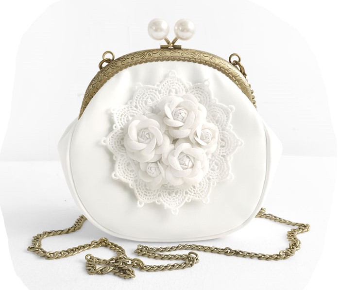 甜美蕾絲立體花朵手提包，古風仙氣手工包