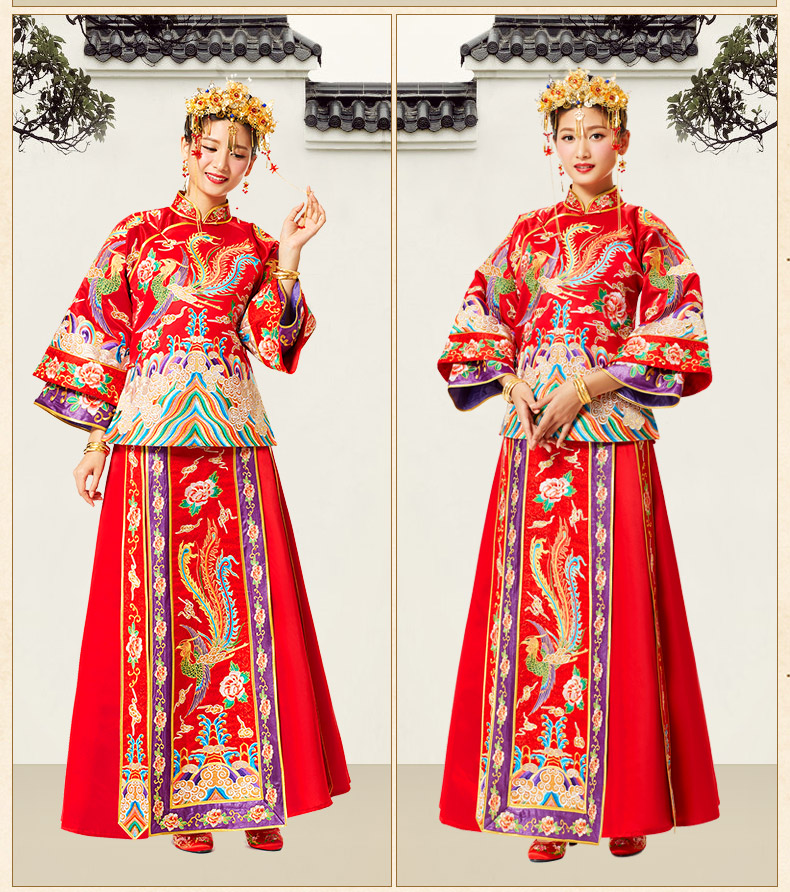 花開富貴中式禮服，多彩刺繡新娘禮服