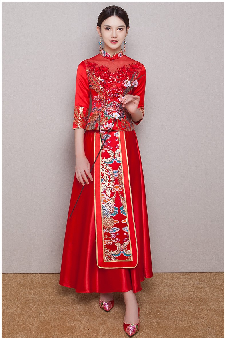 古典華麗新娘禮服，復(fù)古蕾絲中式禮服