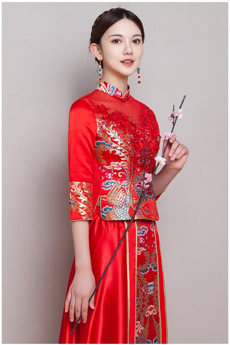 古典華麗新娘禮服，復(fù)古蕾絲中式禮服