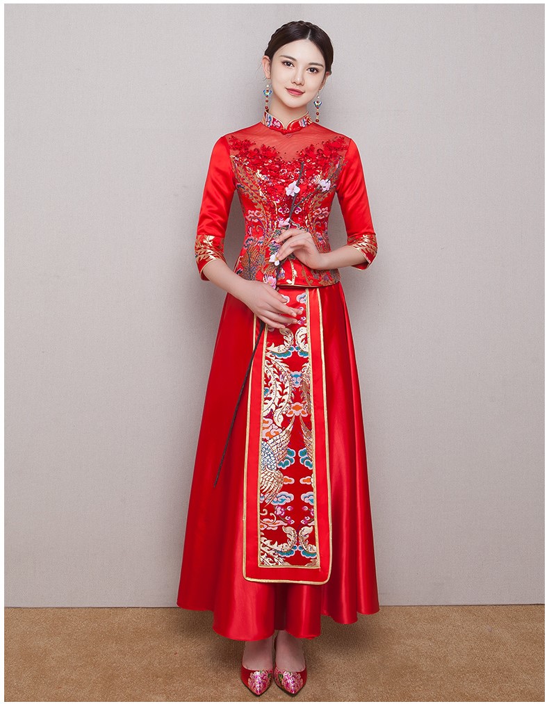 古典華麗新娘禮服，復(fù)古蕾絲中式禮服