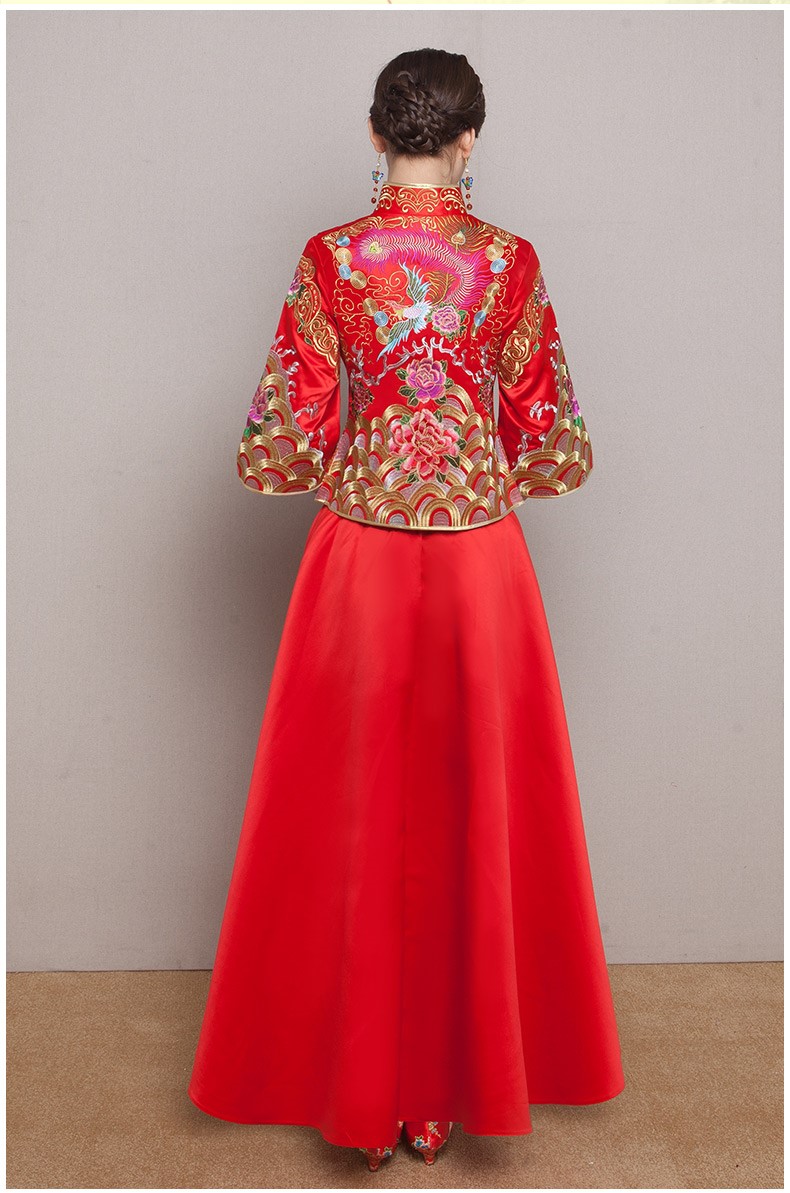 牡丹鳳凰刺繡新娘禮服，唯美中式禮服