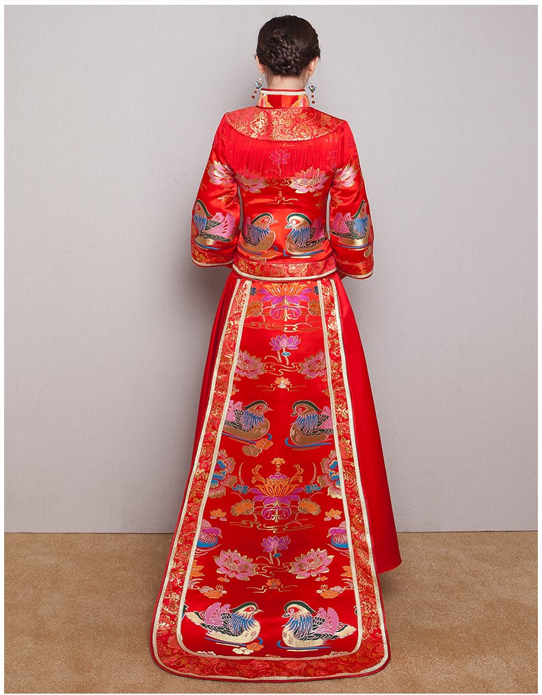 鴛鴦戲水新娘禮服，唯美流蘇中式禮服