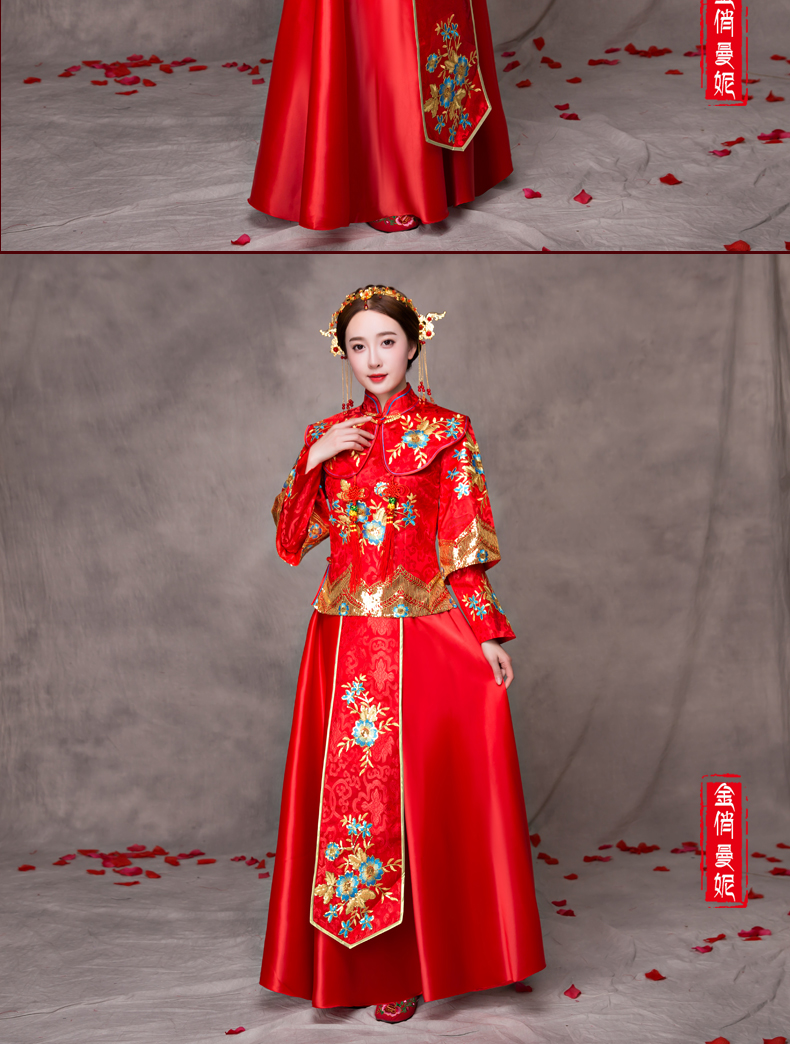 華麗蘭花刺繡新娘禮服，家佳樂(lè)文學(xué)中式禮服