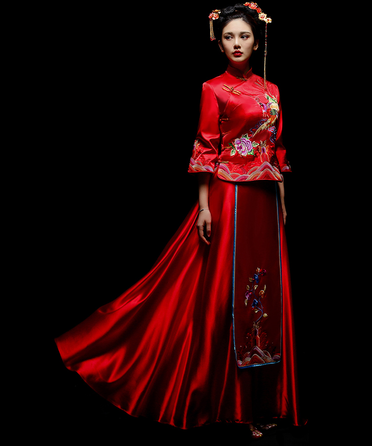 鳳凰刺繡新娘禮服，古典大氣中式禮服