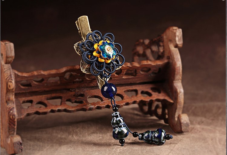 家佳樂文學(xué)花朵復(fù)古陶瓷吊墜發(fā)夾頭飾