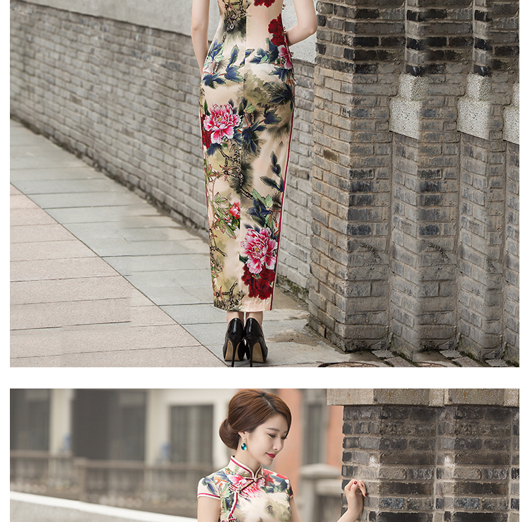 鳳棲復(fù)古修身長(zhǎng)款蠶絲旗袍裙