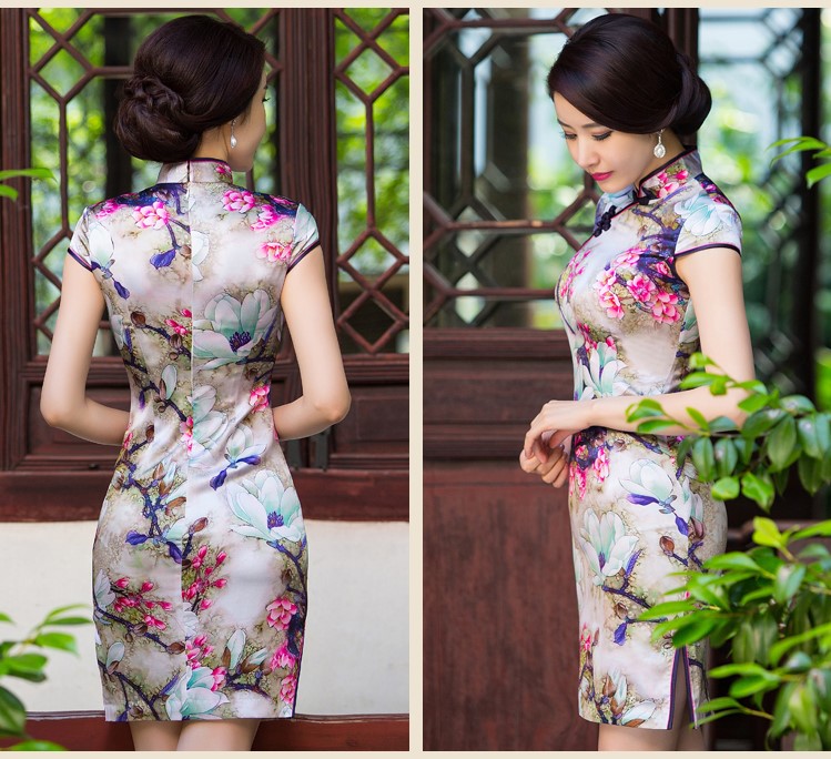 復(fù)古短袖旗袍裙，邂逅唯美嫵媚花色迷人旗袍