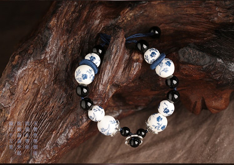 古樸家佳樂文學(xué)青花瓷手鏈瑪瑙手串