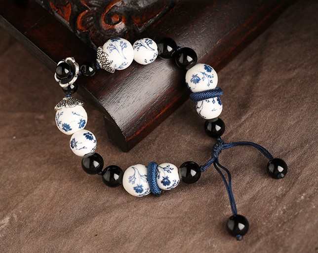 古樸家佳樂文學(xué)青花瓷手鏈瑪瑙手串
