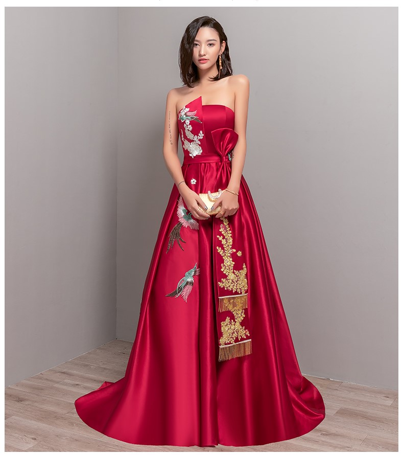 典雅家佳樂文學(xué)喜鵲刺繡中式晚禮服