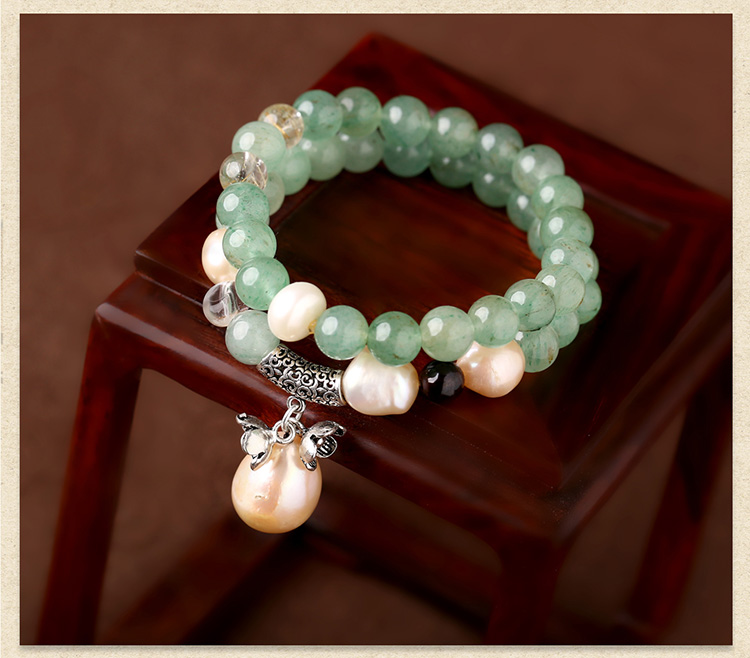 時(shí)尚復(fù)古淡綠色雙層手串