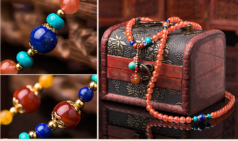 櫻桃紅瑪瑙水晶手鏈，多圈南紅手串