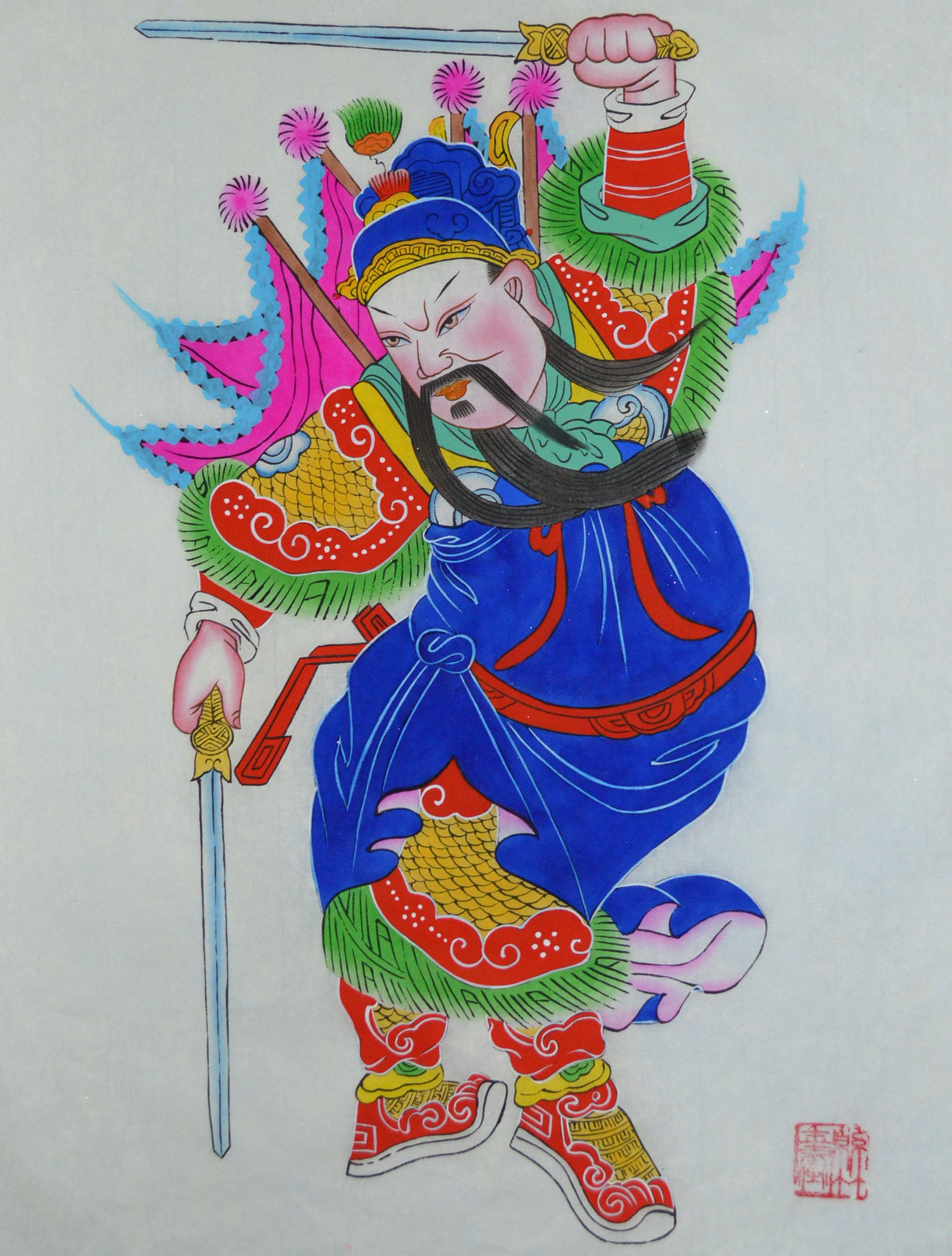 唯美生動門神年畫，古風(fēng)手繪中國年畫