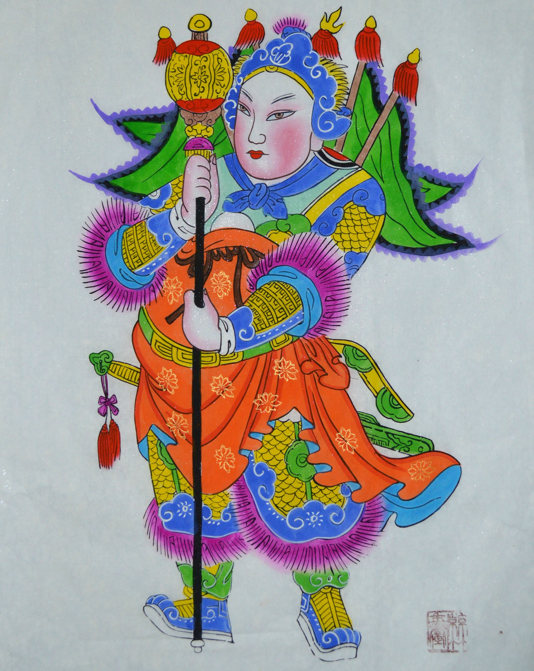 唯美生動門神年畫，古風(fēng)手繪中國年畫