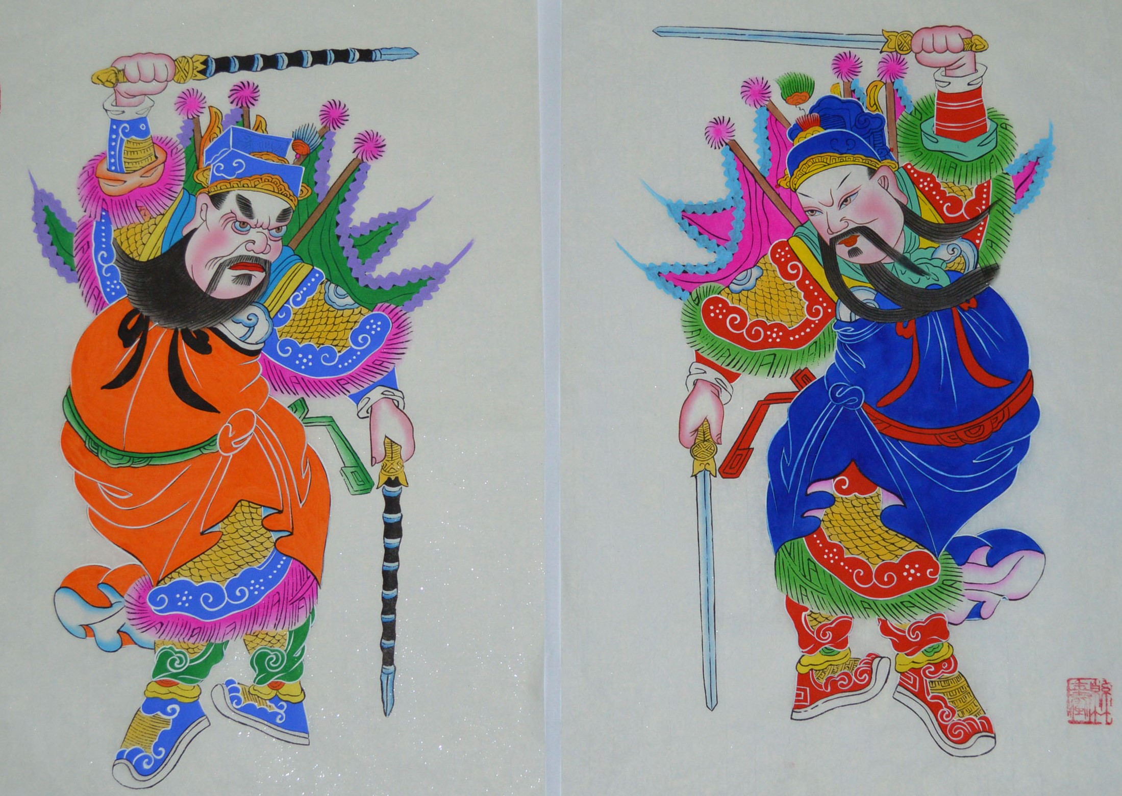 唯美生動門神年畫，古風(fēng)手繪中國年畫