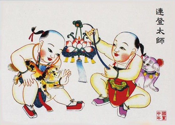 12款民間工藝年畫，手繪民俗文化年畫