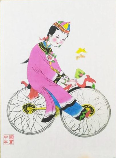 五款民間工藝年畫(huà)，手繪仕女木版年畫(huà)