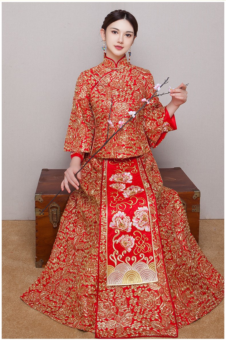 中式紅色新娘結(jié)婚禮服，唯美秀禾中式禮服