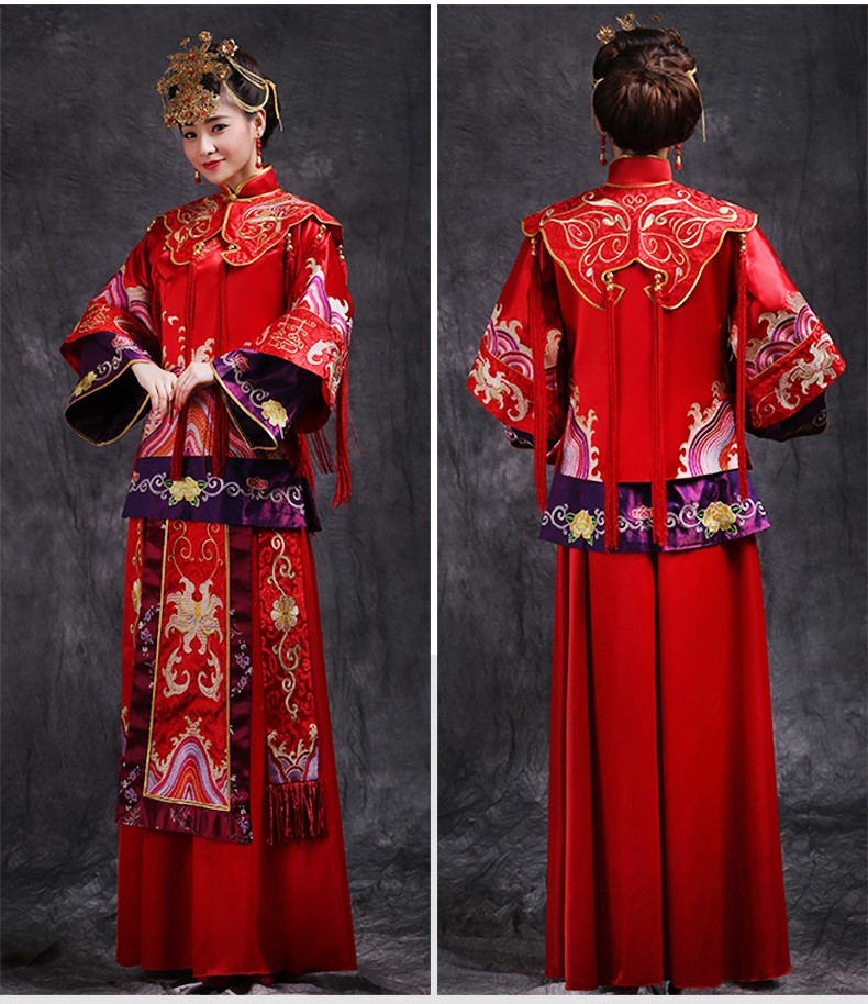 風姿華美新娘禮服，復(fù)古刺繡中式禮服