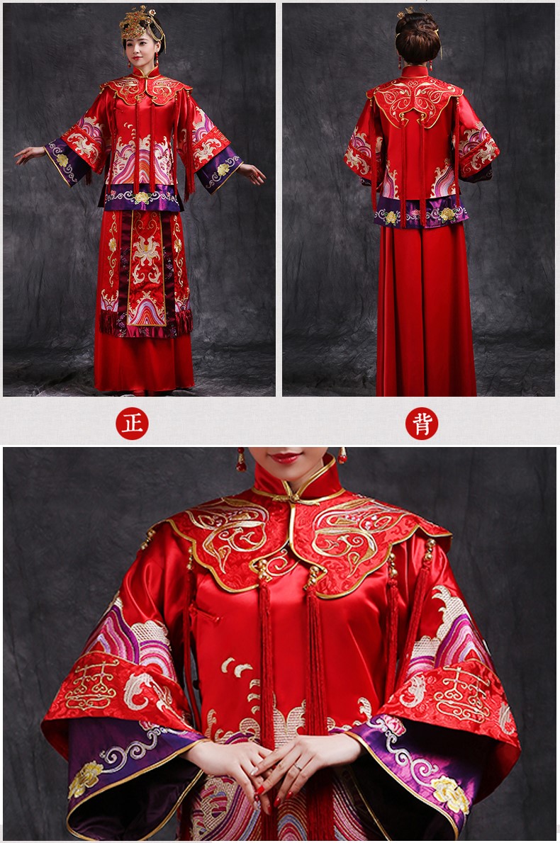風姿華美新娘禮服，復(fù)古刺繡中式禮服