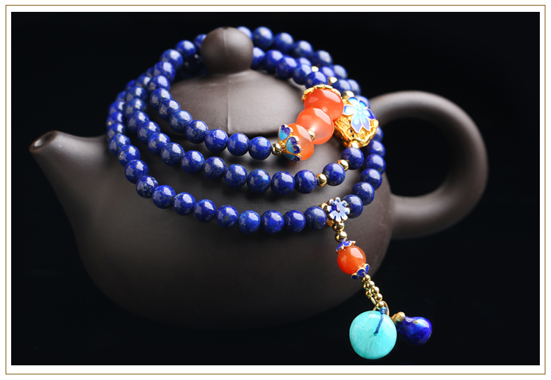 溫潤細(xì)膩多圈民族風(fēng)青金石手串