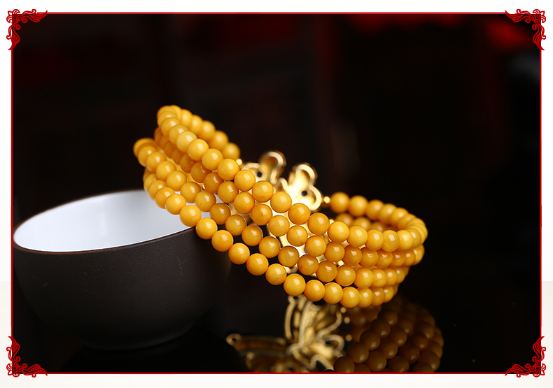 復古燒藍蝴蝶古典優(yōu)雅黃蜜蠟手串