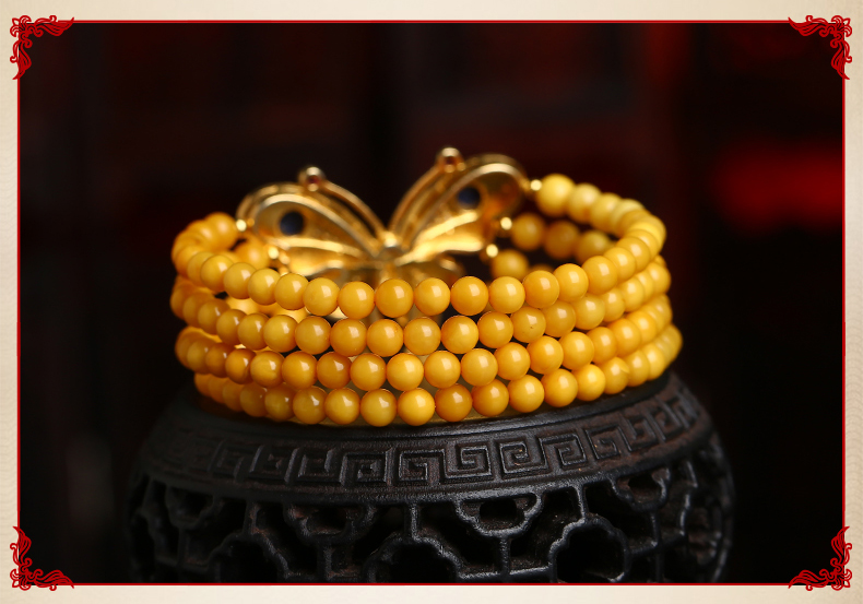 復古燒藍蝴蝶古典優(yōu)雅黃蜜蠟手串