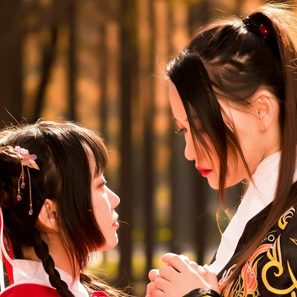 銀杏紅衣閨蜜頭像，唯美古風(fēng)真人頭像