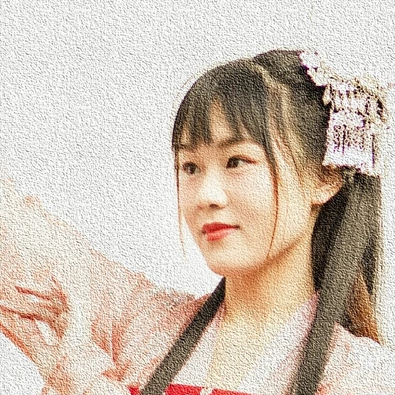 小清新粉衣帶團扇女生頭像，唯美古風真人頭像