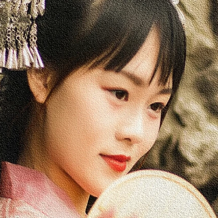 小清新粉衣帶團扇女生頭像，唯美古風真人頭像