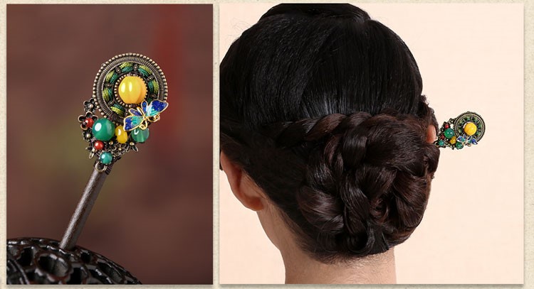 古風手工琉璃景泰藍木簪子頭飾