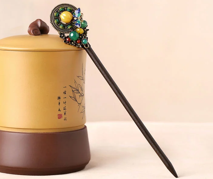 古風手工琉璃景泰藍木簪子頭飾