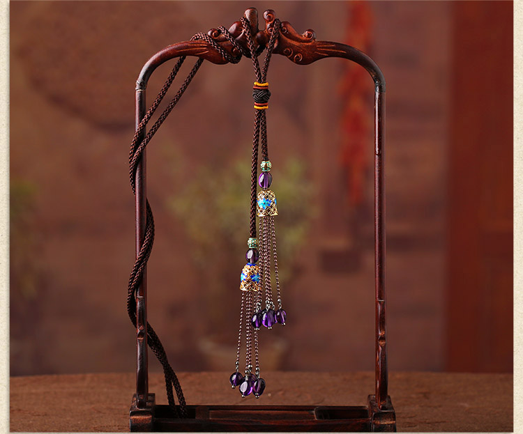 景泰藍(lán)紫水晶流蘇民族風(fēng)項鏈毛衣鏈