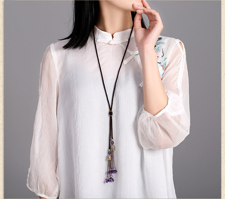 景泰藍(lán)紫水晶流蘇民族風(fēng)項鏈毛衣鏈