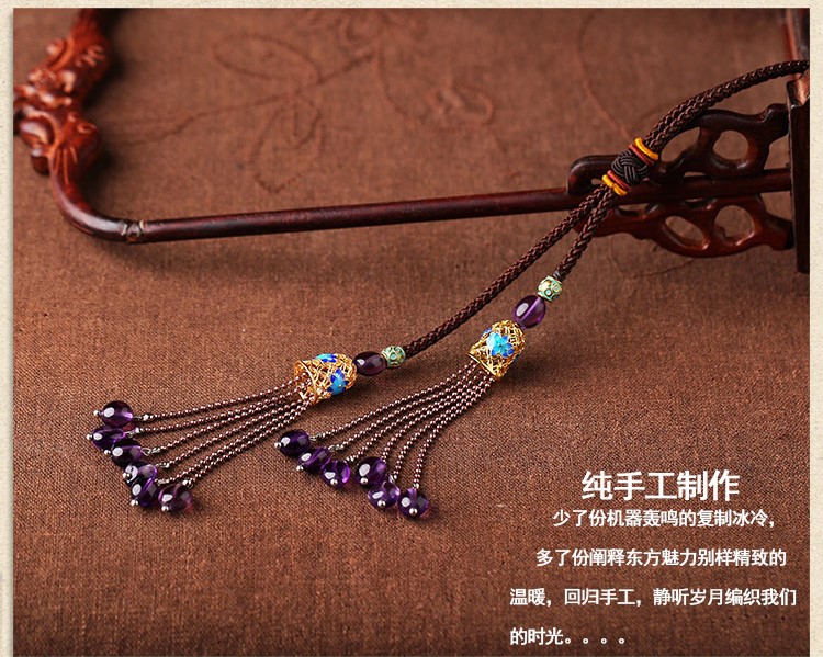 景泰藍(lán)紫水晶流蘇民族風(fēng)項鏈毛衣鏈