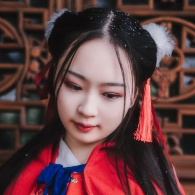 紅衣落雪可愛女生頭像，唯美古風(fēng)真人頭像