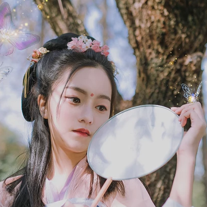 高貴紫衣紅紗帶傘女生頭像，唯美古風真人頭像