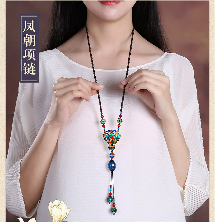 奢華景泰藍唯美毛衣鏈項鏈