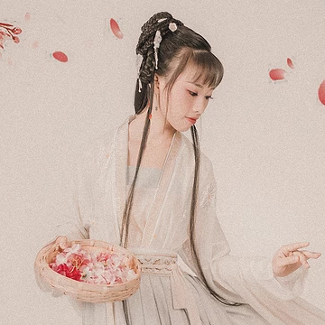 粉色落花拿書(shū)女生頭像，唯美古風(fēng)真人頭像