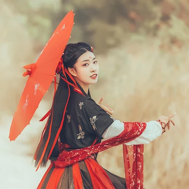 紅妝帶紅傘女生頭像，唯美古風(fēng)真人頭像