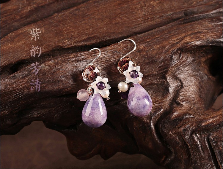 淡紫色水滴形耳墜古風氣質(zhì)耳環(huán)