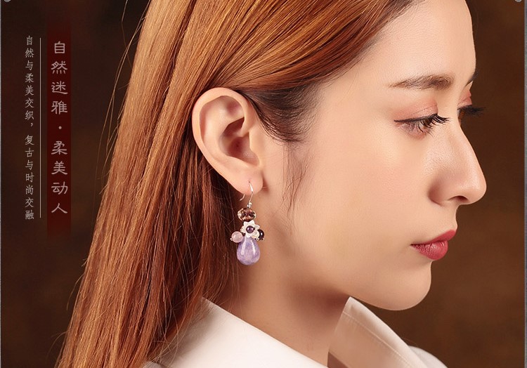 淡紫色水滴形耳墜古風氣質(zhì)耳環(huán)