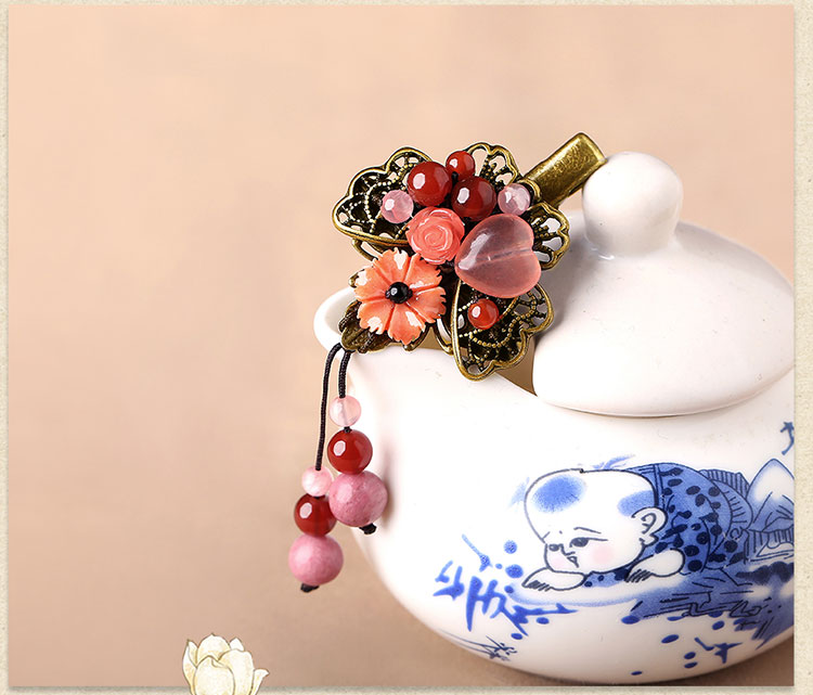 復(fù)古優(yōu)雅粉色花朵發(fā)夾頭飾