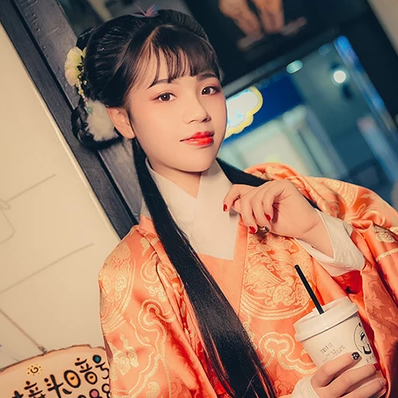 淡橘色漢服少女頭像，唯美古風真人頭像
