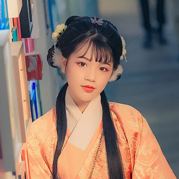 淡橘色漢服少女頭像，唯美古風真人頭像