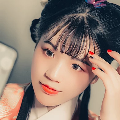 淡橘色漢服少女頭像，唯美古風真人頭像